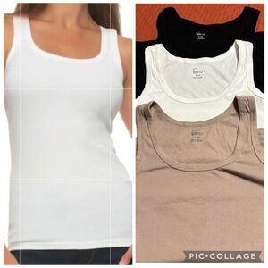 NWOT Felina Women's Essential Fitted Tank Tops - Lot of 3 Tan, White & Black XL